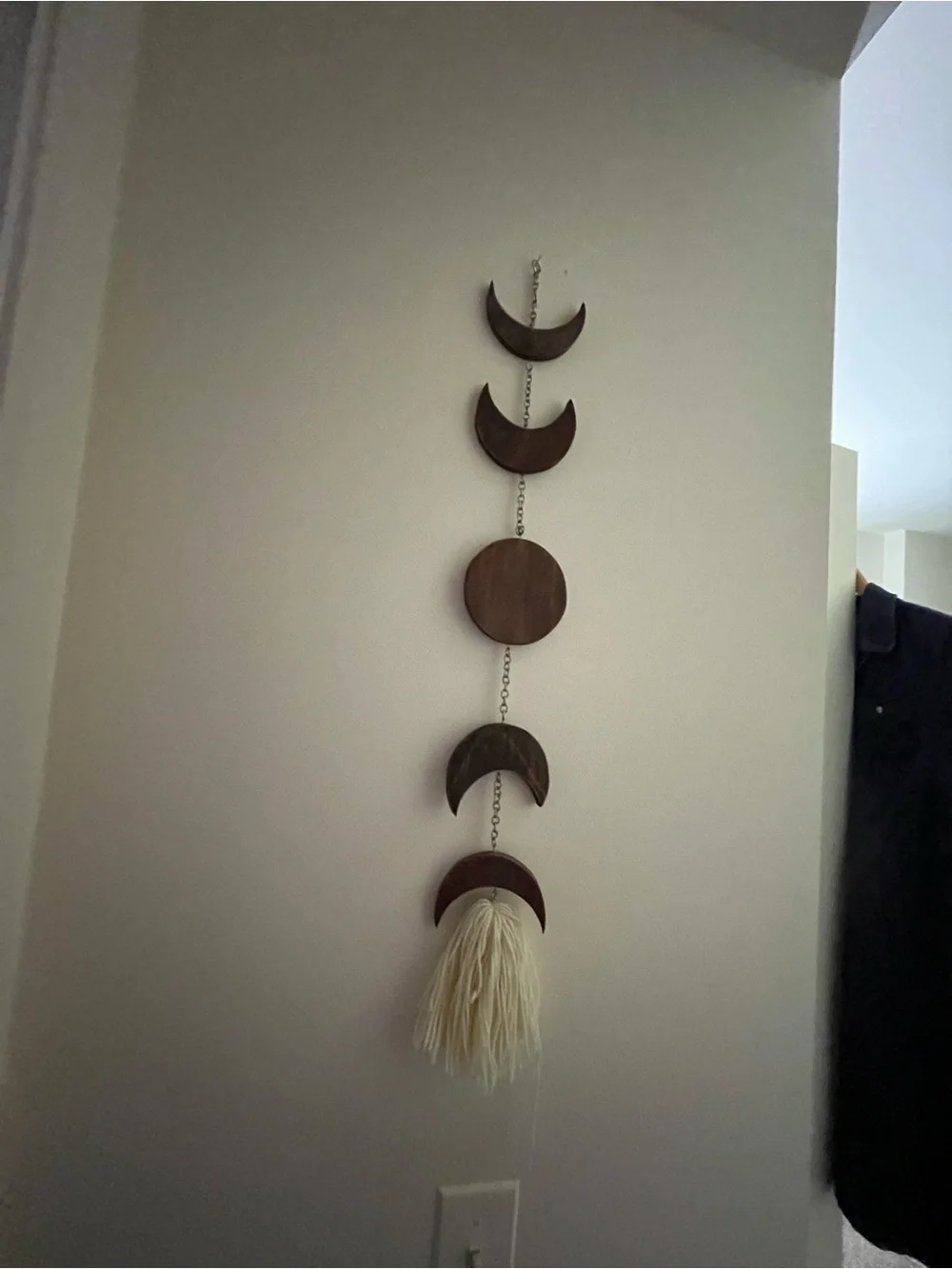 Boho Wooden Moon Phase Wall Hanging in Dark Brown